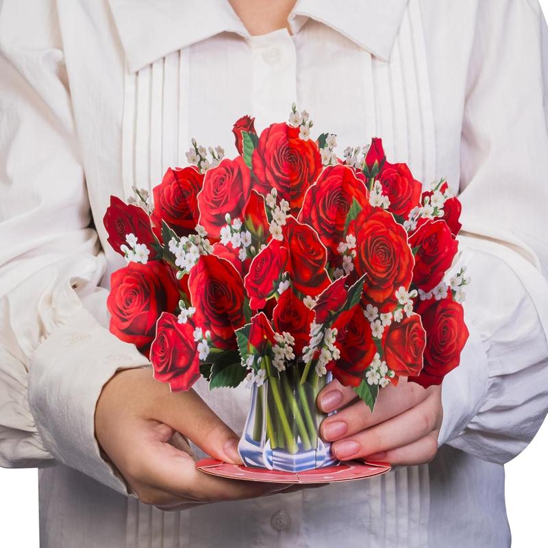 Paper Love Valentine's Pop Up Flower Bouquet Card, 3D Classic Red Roses Bouquet, with Detachable Forever Flowers Keepsake, Gift for Valentines Day, Birthday, Anniversary, Wedding, All Occasion - Oversized 10" x 7" Cover - w/Envelope & Note Tag