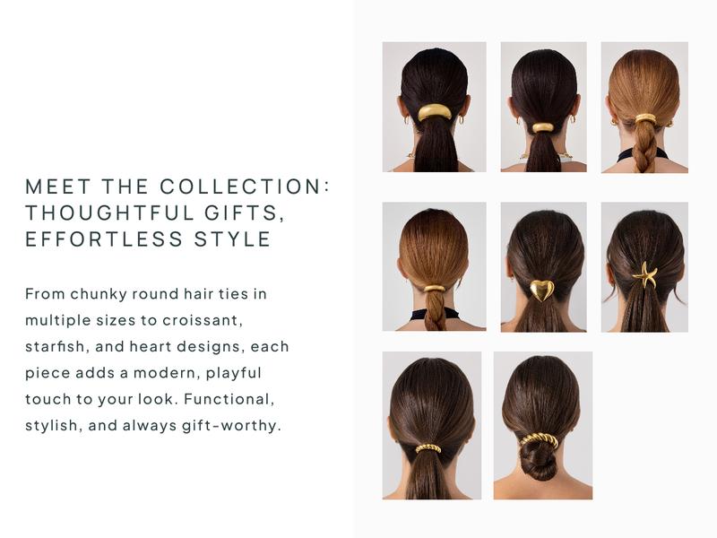 PAVOI Waterproof Chunky Metal Hair Band Ponytail Holders for Women - 14K Gold Plated Stainless Steel Statement Cuff Fashion Accessories - Stretchy Gold Hair Ties