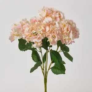 Light Pink & Cream Silk Pastella Hydrangea Blooms Faux Bush Stem Bouquet - 19"