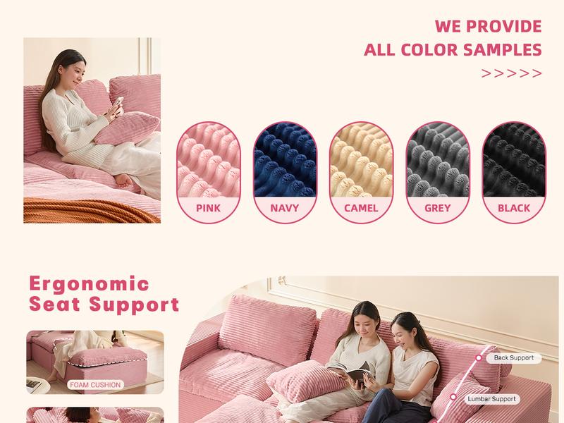 AFUSON 106.3” 3-Seater U Shaped Sofa with Extra Cushions Added Boneless Sectional Couches for Living Room Cozy Comfy Loveseat Cloud Couch Modular Sectional Sofa Convertible Sofas Bed Deep Seat Sofa Corduroy Fabric