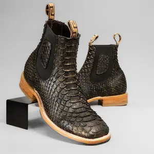 Cowboy Ankle Boot Premium Leather Square Toe Western Cowboy