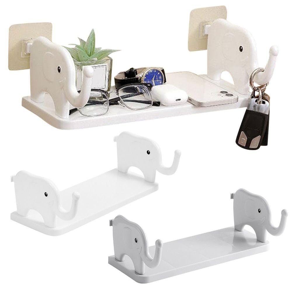 1PCS Elephant Shaped Shelves,Multifunctional Storage Rack Elephant Storage Rack Hanging Storage Rack for Kitchen Room(White)