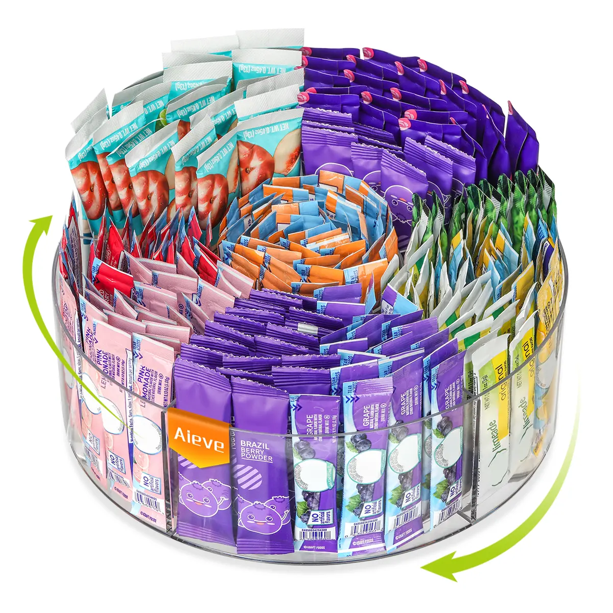 AIEVE Extra Large Drink Packet Organizer, 360° Lazy Susan Rotating Turntable for Larger Powder Drink Mix, Hydration Packets Acrylic Pantry Organizers for Kitchen Storage Organization.WaterTok.Supplement Organizer.Tea Bag Caddy.#SummerVibes