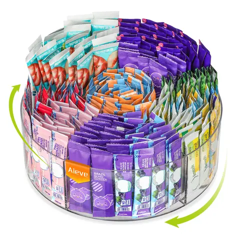 AIEVE Extra-Large Mix-Pack Acrylic Bin Organizer - 360° Turntable Lazy Susan, Quick Reach, Fewer Trips, Fits Pantry, Kitchen or Travel Setup, Holds Powder Drinks, Hydration Packs, Supplements, Tea Bags, 360° Turntable, Quick Reach