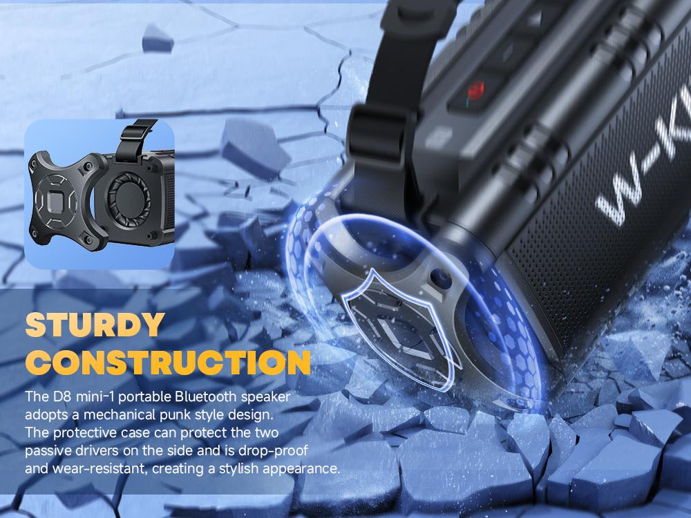 W-KING 60W Peak D8 Mini Portable Bluetooth Speaker, IPX6 Waterproof, 30W Wireless, 24-Hour Playtime, Powerful Bass, NFC, TF Card, USB Playback, Built-in Mic, AUX-IN, for Home, Outdoor Adjustable Subwoofer