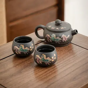 Heat-Sensitive Chameleon Dragon-Phoenix Auspiciousness Purple Clay Teapot for Brewing Tea