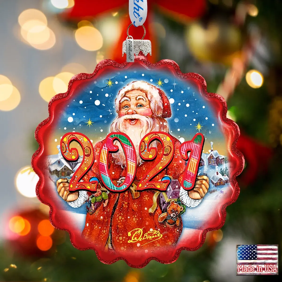 Designocracy 759-040-D23 4x3 in. Hand-Painted Satin 2023 Dated Santa Wreath Glass Ornaments, Classic Christmas Decor, Tree Decoration for Home & Party Supplies, 4 X 3 In.