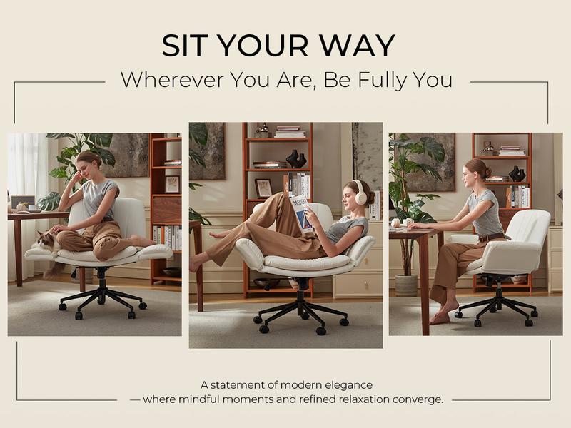 Dowinx Criss Cross Chair with Five-Level Adjustable Arms and Wheels - Comfortable Ergonomic PU Leather Swivel Vanity Chair - Computer Makeup Gaming Chair for Home Office,  Living Room，Bedroom