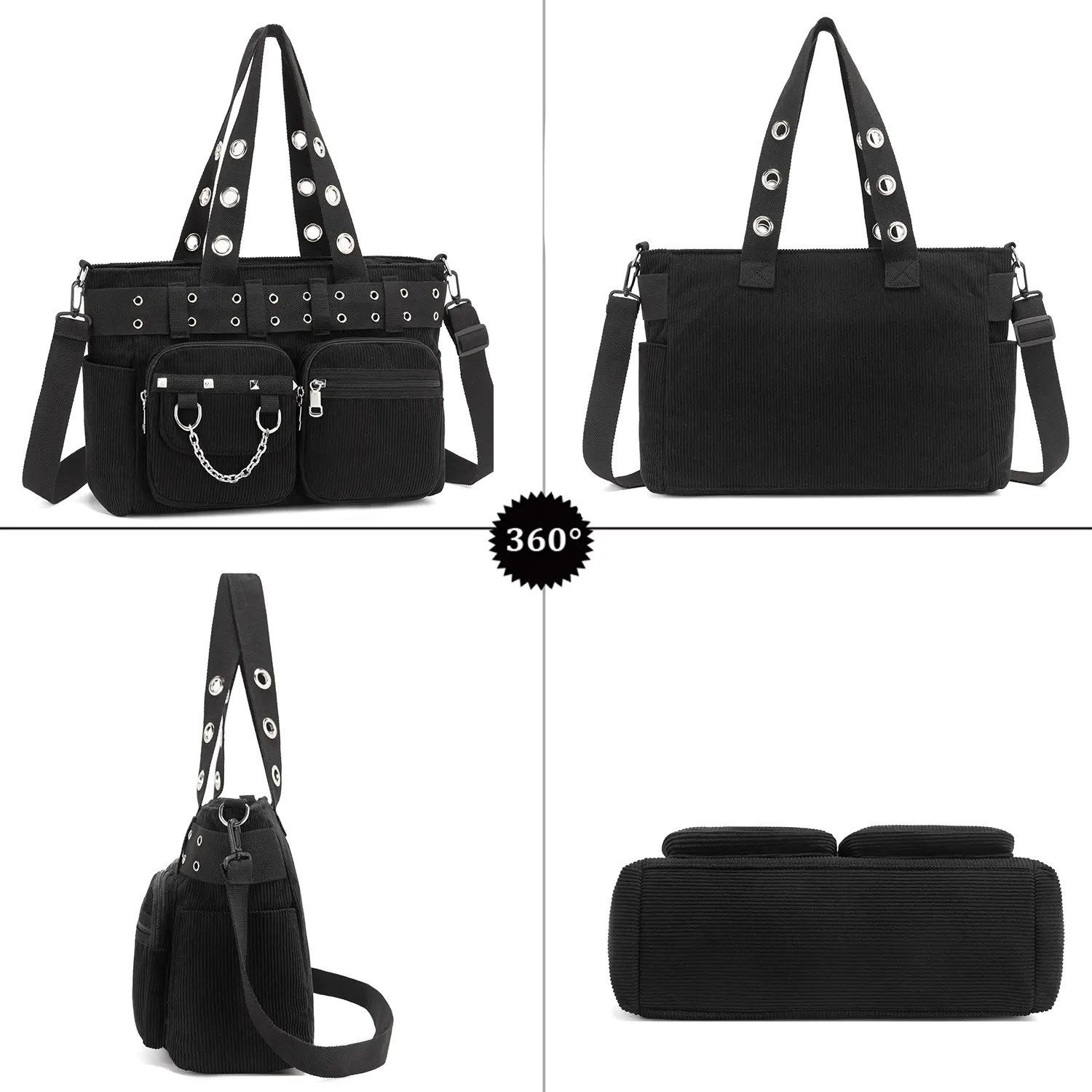Goth Bag for Women, Corduroy Gothic Purse Y2K Bags with Zipper for