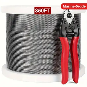 350 FT 1/8" T316 Stainless Steel Cable Marine Grade Wire Rope - Premium Aircraft Cable For Deck Cable Railing Kit System, 7x7 Strands Construction, DIY Balustrades, Come With A Cutterr