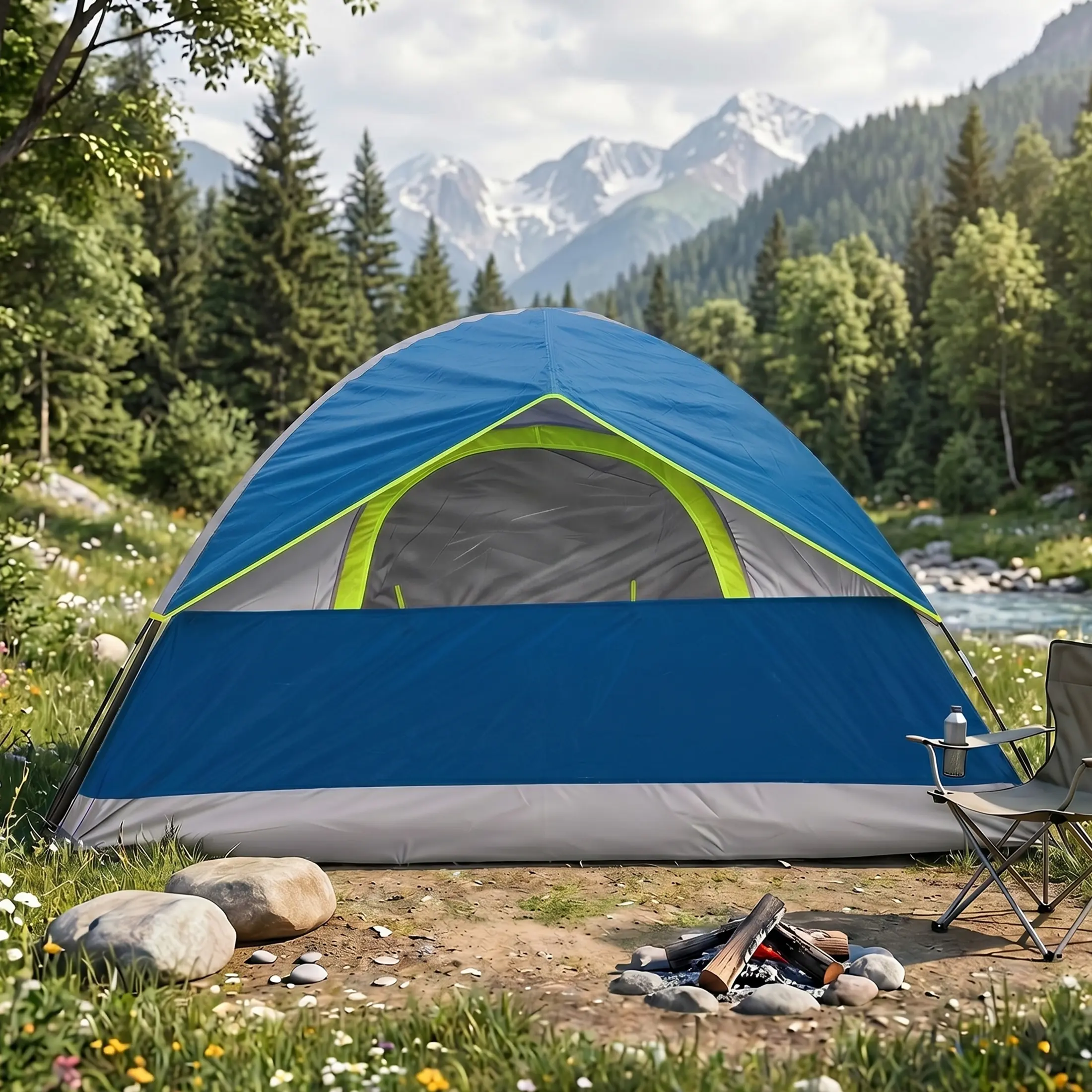 Camping Tent with Rainfly, 2/4 Person Tent Sets Up in 10 Mins, Weatherproof Shelter for Camping, Festivals, Backyard, Sleepovers, & More