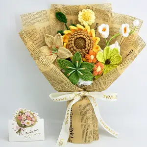 Mother’s Day Gift, Handmade Crochet Flower Bouquet with Sunflower, Lily & Daisy, Graduation Gift, Birthday, Anniversary Gift for Her, Girlfriend, Wife, Friend, Includes Card, Halloween, Thanksgiving, Christmas, Home Decor, Fall Colors