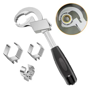 Multifunctional Adjustable Open End Crescent Wrench with 3 Chuck Sizes-Bathroom Wrench Set,Universal Spanner,Sink Pipe Repair Toilet Maintenance Tool