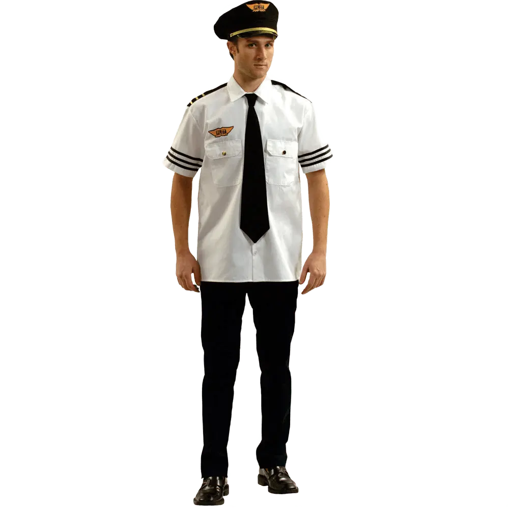 Pilot Costume Dress For Adults | Airline Captain Uniform Suit Set with Tie & Hat - Perfect For Role Play, Career Day, Cosplay & Halloween Dress Up