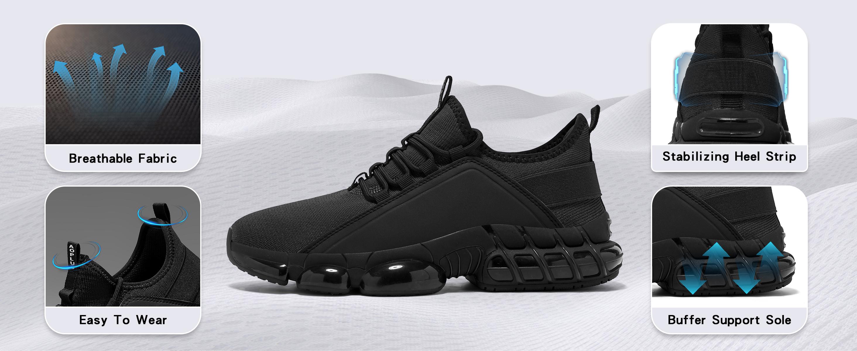 Summer men's new fly-ribbed breathable sports shoes, comfortable air-cushioned men's shoes, anti-slip rubber sole fitness and exercise shoes, suitable for all seasons' casual wear