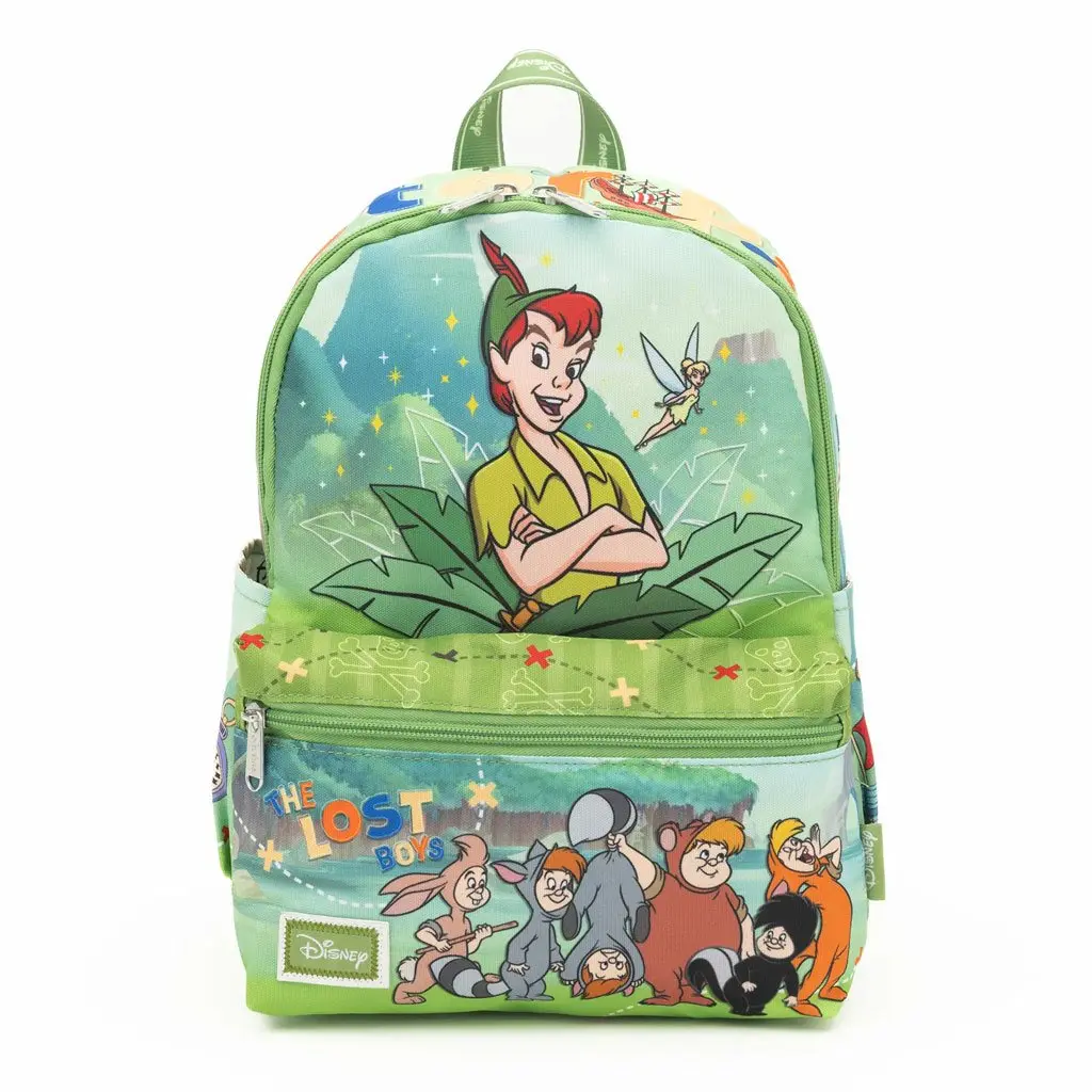 WondaPop Disney Peter Pan Neverland Mini Backpack, 13" Nylon Fabric Daypack with Lost Boys & Captain Hook Graphic, Adjustable Shoulder Strap, Casual Wear