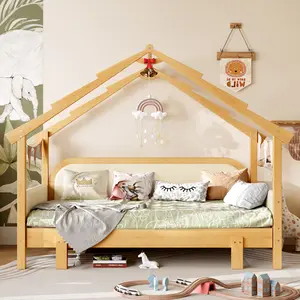 Twin Size Wood Treehouse bed with Soft Cushion Rails,for  Girls, Boys
