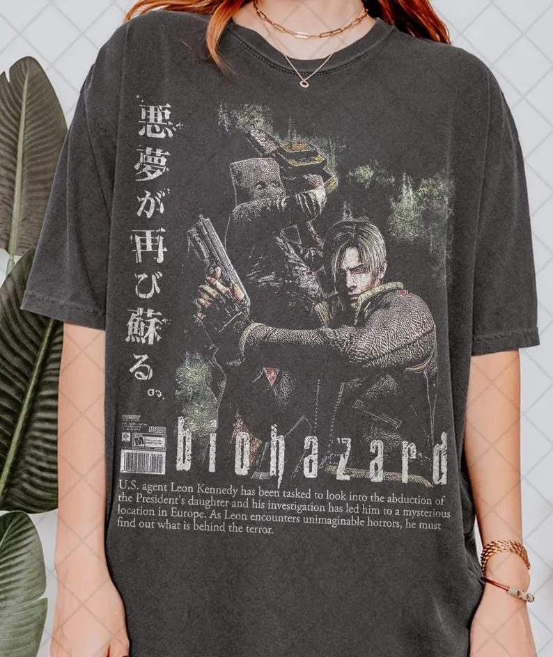 Retro 90's Biohazard Resident Evil T-Shirt, Leon Kennedy T-shirt, Resident Evil Horror Gaming T-Shirt, Gift For Women and Man