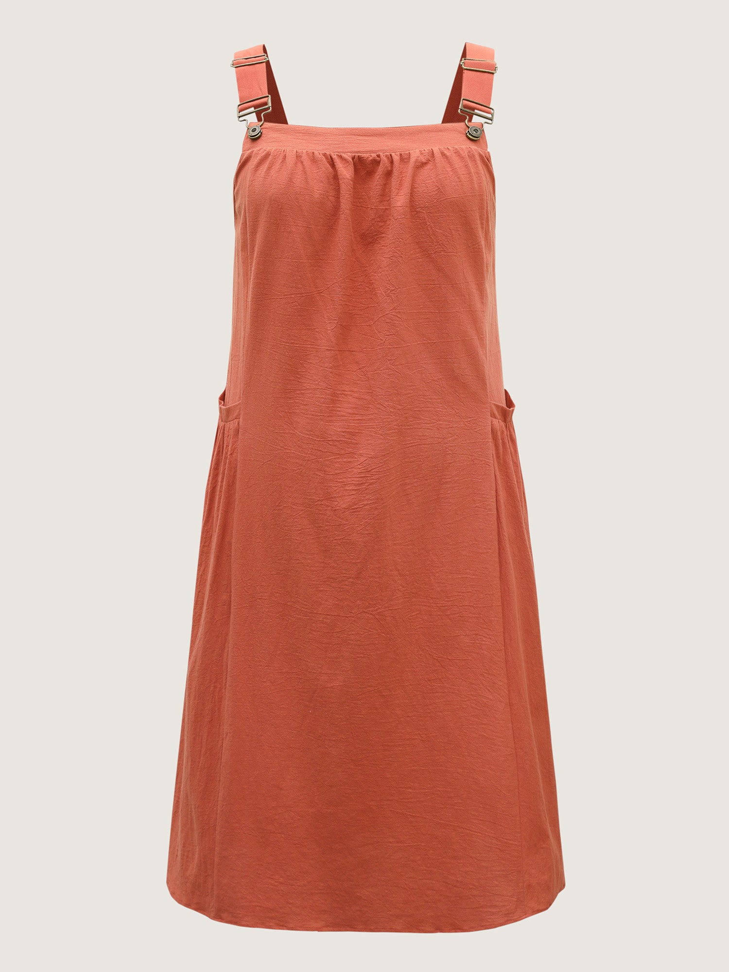 BLOOMCHIC Rust Pure Cotton Pleated Pockets Midi Dress Sleeveless Square Neckline Comfortable Breathable Midi Length Side Seam Pockets Basic Minimalist 2026 Spring Break Gift For Easter's Day Mother's Day