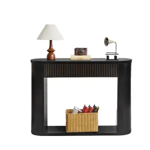 Giratree 42.5” Console Table with 2 Drawers, Fluted Engineered Wood Entryway Table with Rounded Corners, Narrow Sofa Table Behind Couch for Living Room, Hallway, Foyer