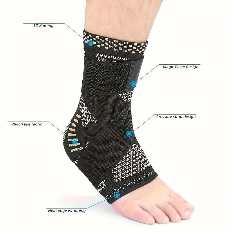 Copper Infused Ankle Support Brace (2-Pack) - Adjustable Compression Sleeve for Sports/Running - Pain Relief for Achilles Tendonitis, Plantar Fasciitis & Sprains,Adjustable Support for Achilles Tendonitis & Plantar Fasciitis Pain Relief
