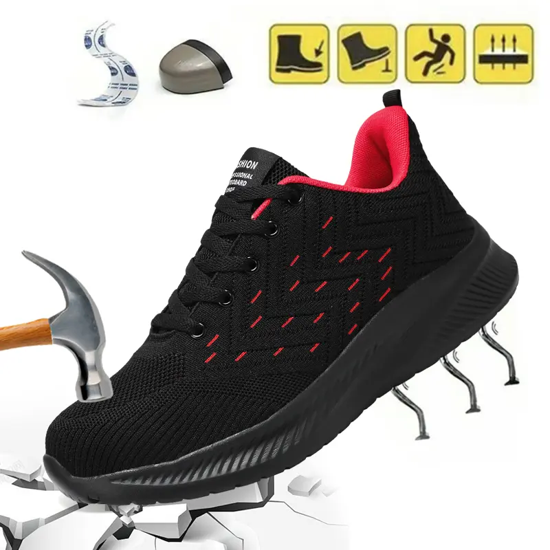 Men's Breathable Lightweight Lace-Up Safety Shoes - Anti-Smash, Puncture-Proof, Non-Slip Industrial Duty Work Sneakers for Mechanic, Outdoor Work Professionals