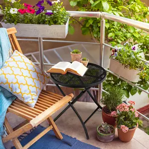 18 Inch Folding Patio Side Table for Outdoor, Garden, Balcony | Portable, Flower Cutout Design, Durable Metal Frame