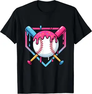 Cool Dripping Baseball Melting Illustration Ice Cream Drip T-Shirt - Crewneck Men Women Youth Boys Girl T-shirt Cotton Fabric