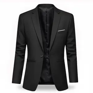 Men's Suit Jacket Lightweight Slim Fit Polyester Fabric for Spring & Autumn Business & Casual Wear Single-Button Design with Formal Pockets