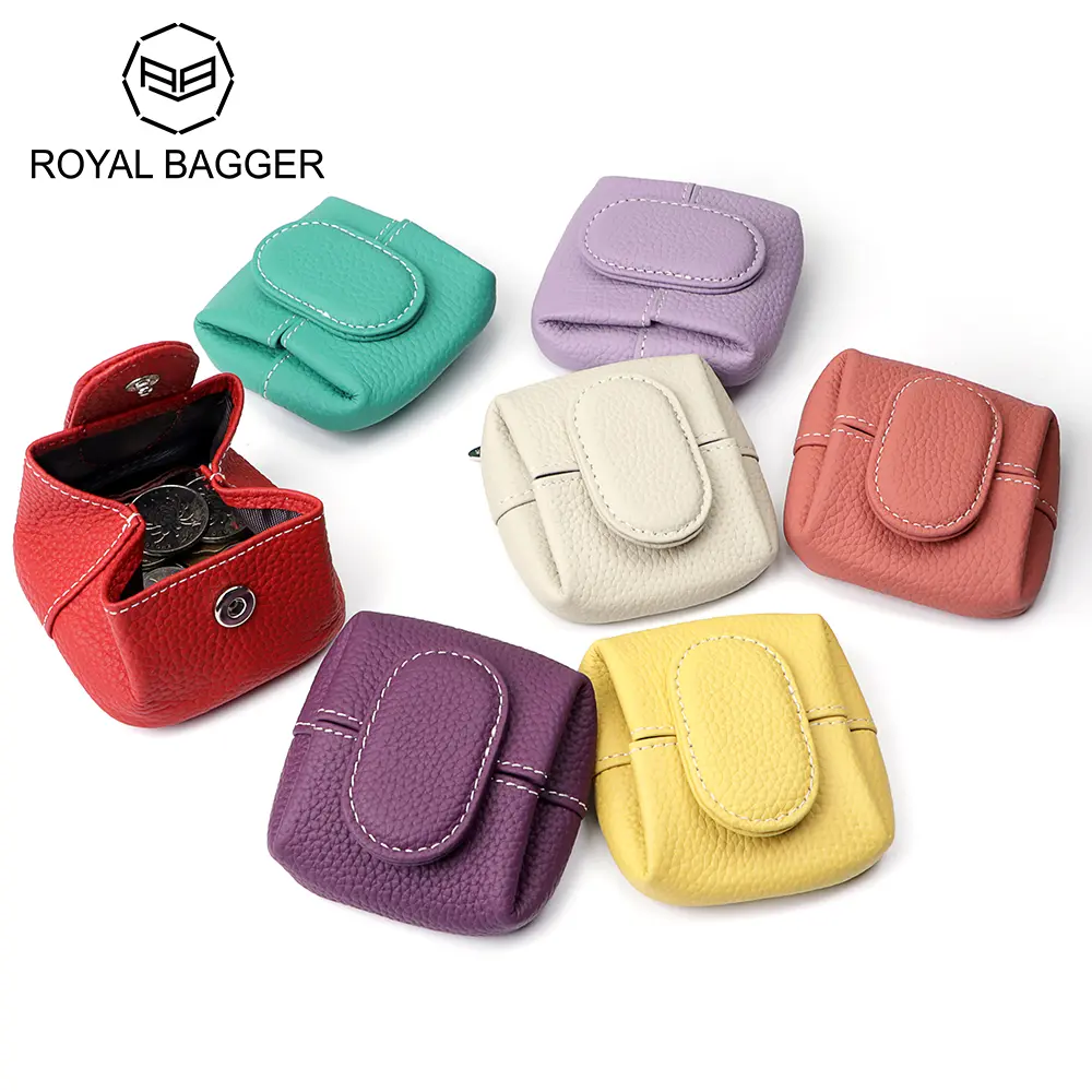 Royal Bagger Women's Card Coin Pouch - Casual Trendy Leather Ladies Wallet with Lychee Pattern, Buckle, Coin Pocket, Daily Wallet for Keys & Earphones, Women's Gift, Casual Trendy Wallet