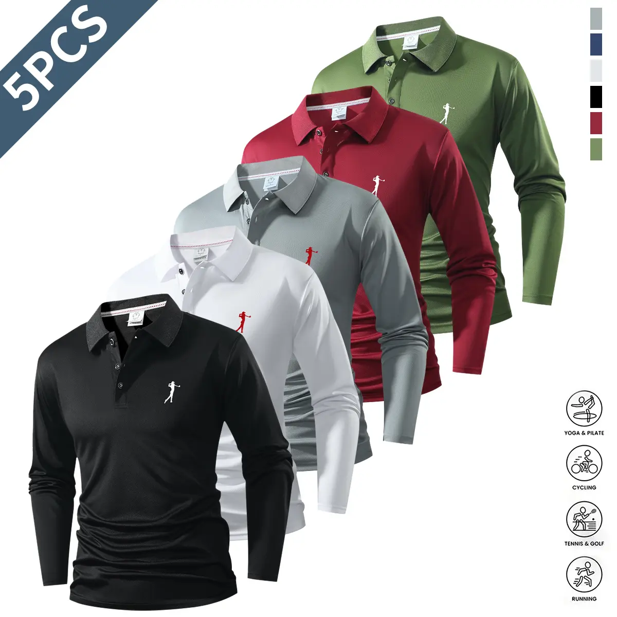 Men’s Long Sleeve Polo Shirt, Solid Color, Glossy Finish, Regular Fit, Plus Size, Casual Sports, High-End Business Style, Versatile Top, Men’s Base Layer,summervibes