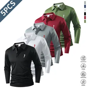 Men’s Long Sleeve Polo Shirt, Solid Color, Glossy Finish, Regular Fit, Plus Size, Casual Sports, High-End Business Style, Versatile Top, Men’s Base Layer