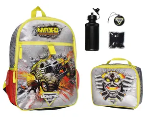 Monster Jam MAX-D Monster Truck 5 PC Backpack Lunch Box Water Bottle Icepack Charm 17"