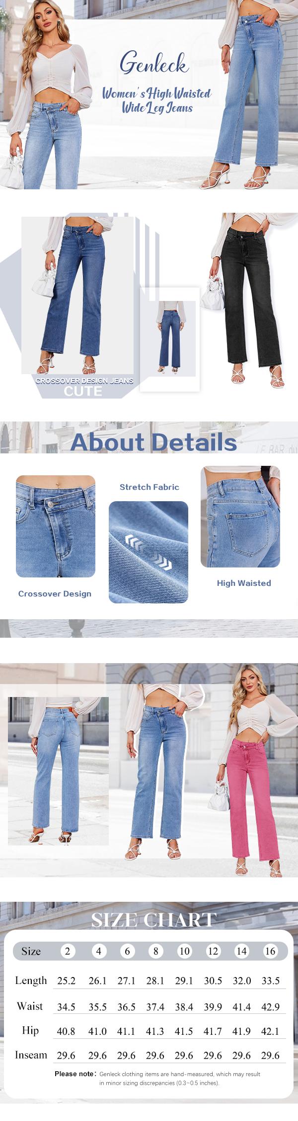 Genleck Women's Crossover High Waisted Wide Leg Jeans Stretch Baggy Crisscross Y2K 90s Denim Pants - Womenswear Genleck Women's Crossover High Waisted Wide Leg Jeans Stretch Baggy Crisscross Y2K 90s Denim Pants - Womenswear