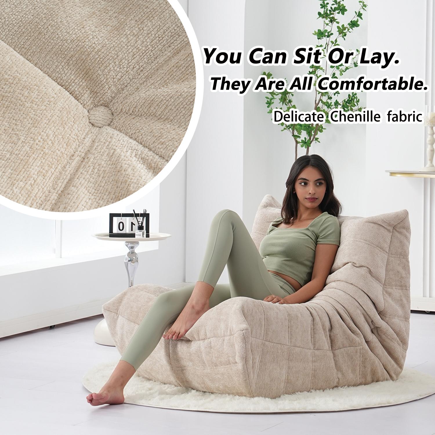 Togo Sofa Caterpillar Bean Bag Chair Chenille Fabric 1 Seater Memory Foam Lounger Upholstered Couch Free 5FT Carpet Modern Comfy Living Room Furniture