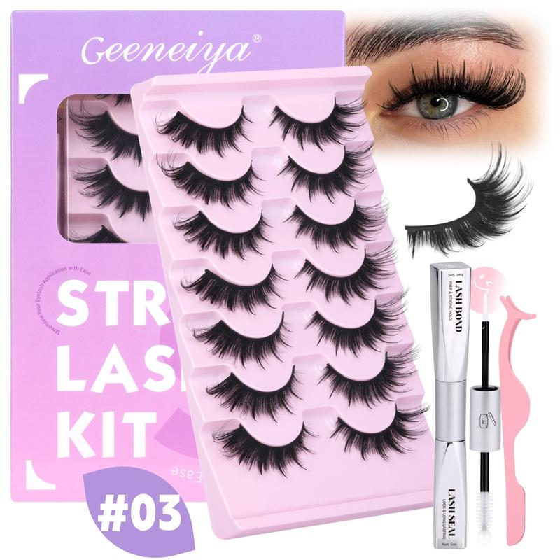 Geeneiya Manga Fairy Strip Lashes Kit with Lash Bond and Seal for False Lashes Falsies Eyelashes Makeup Cosmetic Eyelashes Look Like Extensions