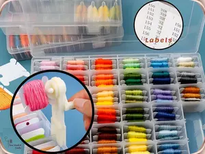 Complete Embroidery Floss Organizer Set with Adjustable Grid Floss Bobbin Storage Box, 100 Bobbins, Floss Winder & Label Stickers