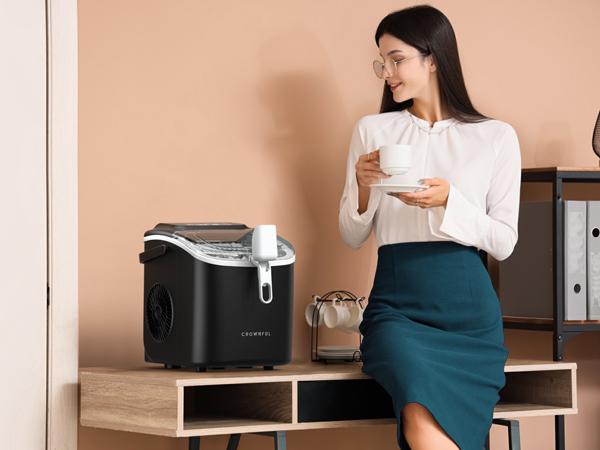 Crownful Ice Maker Countertop, Portable Small Ice Machine with Self-Cleaning, 26lbs/24H, 9 Cubes in 6 Mins, with Scoop and Basket for Home