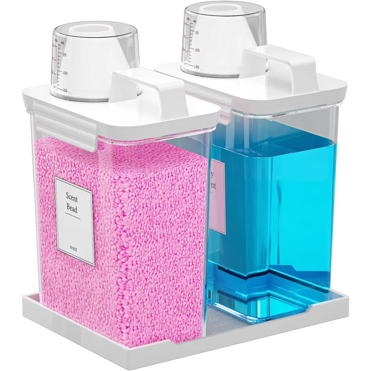 61OZ Laundry Detergent Dispenser Container, 2 Pack Liquid Laundry Dispenser, Plastic Detergent Dispenser for Laundry Room//Fabric Softener with Labels/Tray, Clear HahZen SPORT