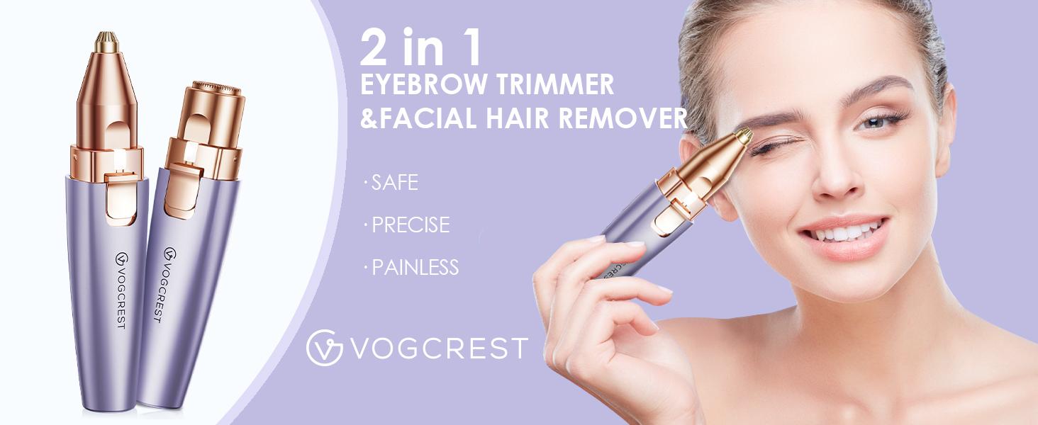VG VOGCREST 2in1 Rechargeable Eyebrow Trimmer & Facial Hair Remover with LED Light - Painless Precision Shaver for Face, Lips, and Body - Comfort