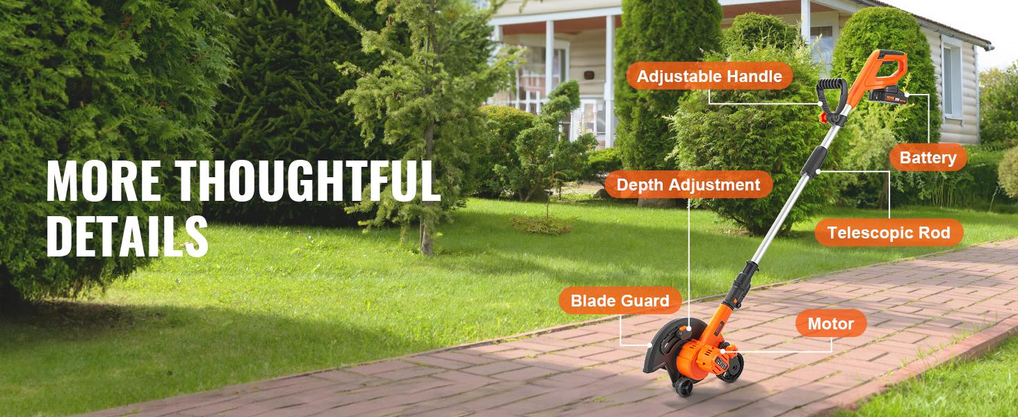 VEVOR Lawn Edger, TikTokShopBlackFriday, 20 V Battery Powered Cordless Edger, 9-inch Blade Edger Lawn Tool with 3-Position Blade Depth, Battery and Charger Included, for Lawns, Driveways, Borders, and Sidewalk Edges