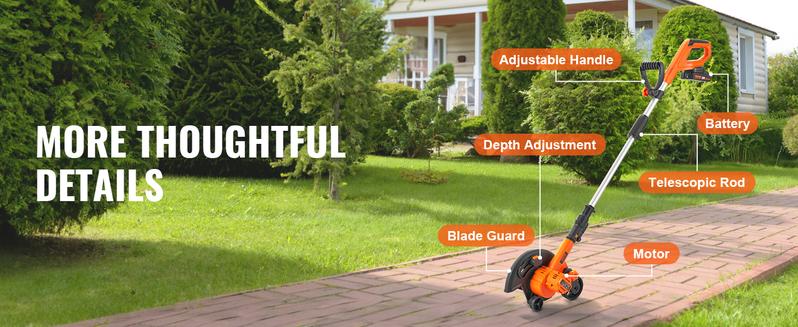 VEVOR Lawn Edger, TikTokShopBlackFriday, 20 V Battery Powered Cordless Edger, 9-inch Blade Edger Lawn Tool with 3-Position Blade Depth, Battery and Charger Included, for Lawns, Driveways, Borders, and Sidewalk Edges
