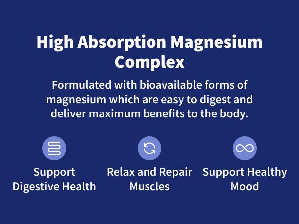 Snap Supplements - 3 in 1 Magnesium Complex - High Absorption - 60 Servings - Natural Supplement Capsules