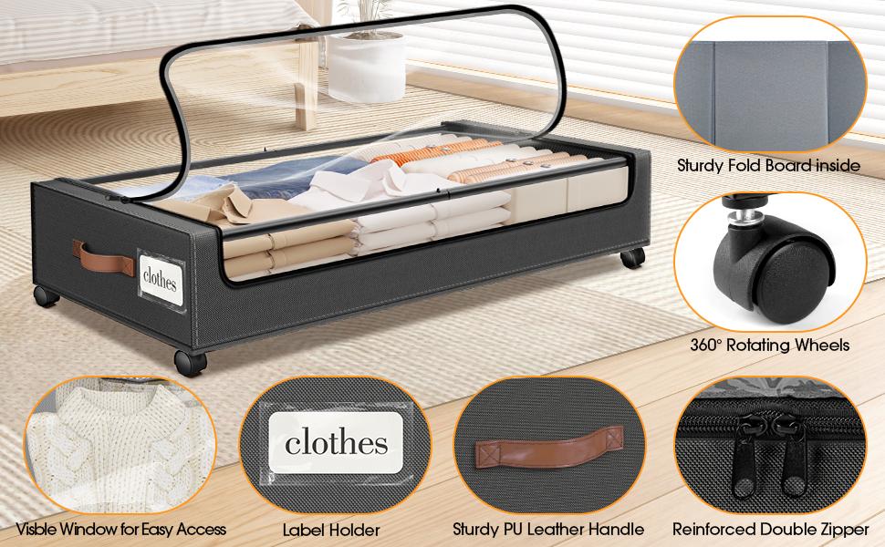 SpaceHacks 2pc Under Bed XXL Storage Organizer with Wheels & Clear Lids - XXL Rolling Organizer Bins for Clothes, Shoes, Toys (30.71 x 16.93 x 6.69 in, Dark Grey) SpaceHacks 2pc Under Bed XXL Storage Organizer with Wheels & Clear Lids - XXL Rolling Organizer Bins for Clothes, Shoes, Toys (30.71 x 16.93 x 6.69 in, Dark Grey)