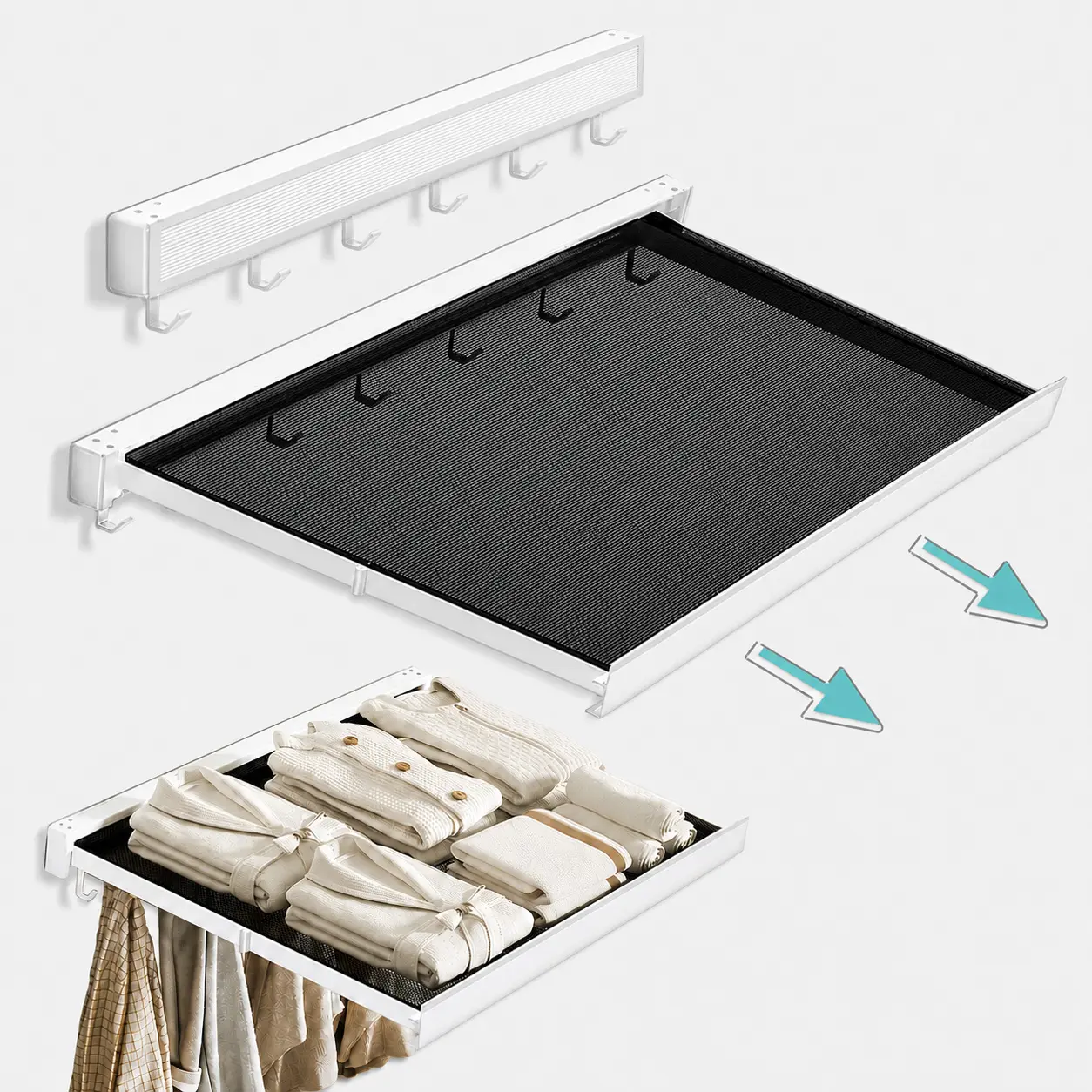 Wall Mounted Retractable Laundry Drying Rack Expandable Folding Clothes Rack & Space Saving Organizer for Bathroom, Balcony, Bedroom, Laundry Room, Apartment, Socks, Towels & Indoor Clothing