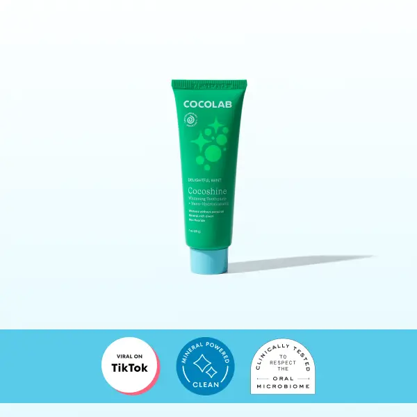 COCOLAB Cocoshine Whitening Travel Toothpaste - 1 oz TSA-Friendly, Mineral-Powered, Enamel Support, Dual-Action Whitening, Gentle Formula, No Fluoride or Sulfates