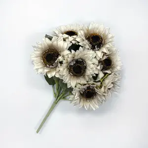White Faux Floral Sunflower Bush Bouquet - 17"