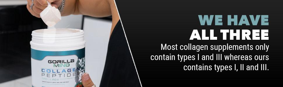 Gorilla Mind Collagen Peptides Powder - Joint & Bone Health, Hair, Skin & Nails Support - Types I, II, III Collagen with Hyaluronic Acid Collagen