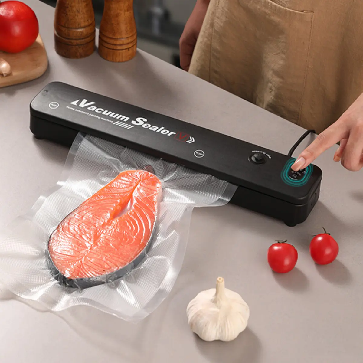 Fully Automatic Vacuum Sealer Machine (Vacuum Packing Machine) with 50 Bags, Airtight Seal, Dual Functionality, Durable & Washable, Compact Portable Household Kitchen Appliance for Food Storage, Effort-Saving Home Use