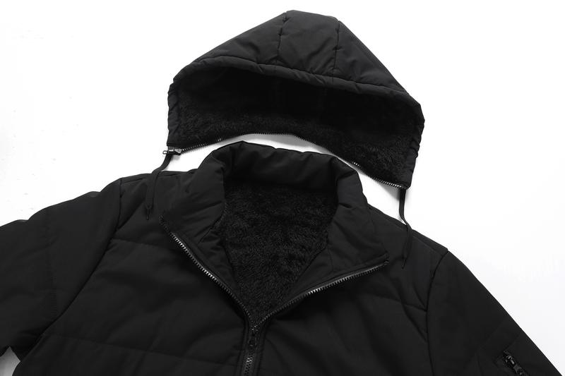 TJL Men's Winter Insulated Jacket with Detachable Hood Black Thick Outdoor Warm Coat Medium Size Fleece Lined Polyester Fiber Easy Machine Washable Cold Weather Wear Casual Style Classic Zipper Long Sleeve